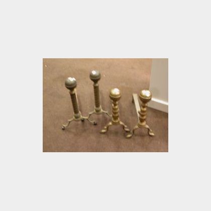 Two Pairs of Brass Belted Ball-top Andirons. 