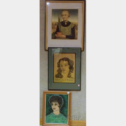 Lot of Three Framed Portraits of Women