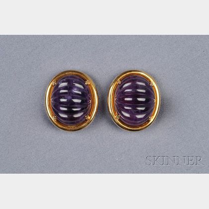 18kt Gold and Amethyst Earclips, Gump's