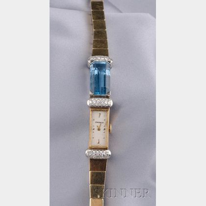14kt Gold, Aquamarine, and Diamond Bracelet Wristwatch