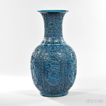 Large Turquoise-glazed Molded Vase