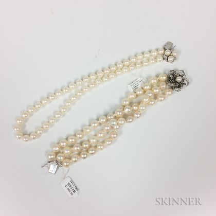Three-strand Cultured Pearl Bracelet and a Cultured Pearl Necklace