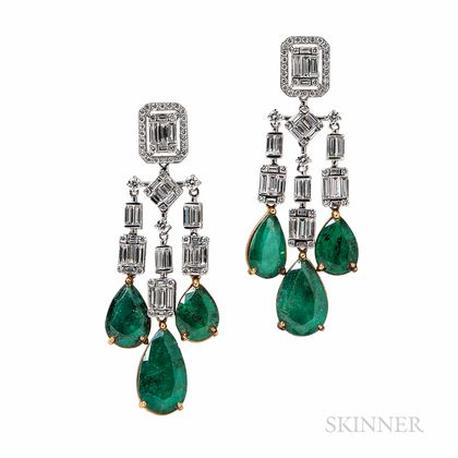 18kt Gold, Emerald, and Diamond Earrings, Umrao