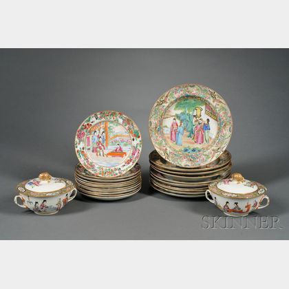 Twenty-three Rose Mandarin Porcelain Table Items