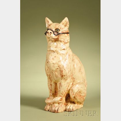 Glazed Terracotta Figure of a Bespectacled Cat