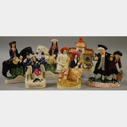 Six Victorian Assorted Staffordshire Ceramic Figurals