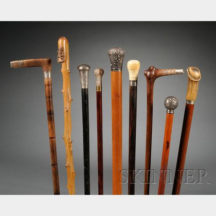 Lot - 4 Vintage Carved Wood Canes & Walking Sticks