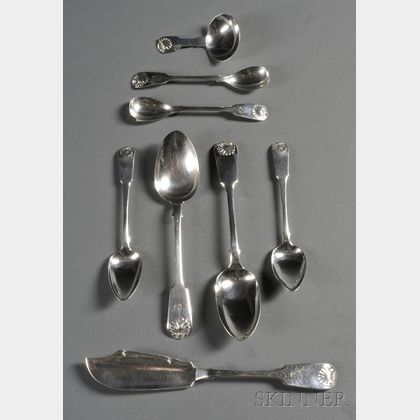 Assembled Group of Georgian and Victorian "Fiddle and Shell" Pattern Silver Flatware