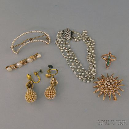 Small Group of Gold and Seed Pearl Jewelry