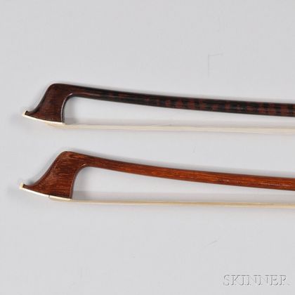 Nickel-silver-mounted Viola Bow and a Nickel-silver-mounted Cello Bow