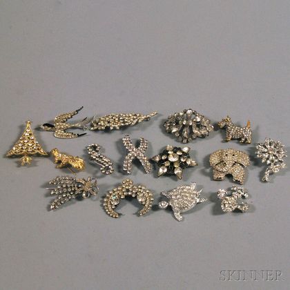 Small Group of Vintage Paste and Rhinestone Brooches