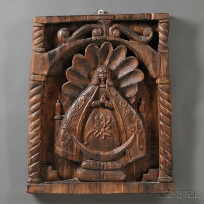 Spanish Colonial Carved Hardwood Wall Plaque of the Virgin Immaculate