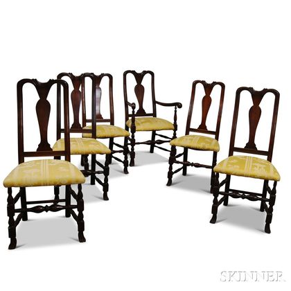 Set of Six Queen Anne-style Mahogany Chairs