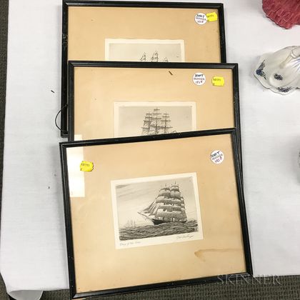 Three Small Etchings of Clipper Ships