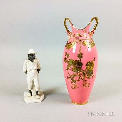 Royal Crown Derby Floral-decorated Porcelain Vase and a Royal Worcester Figure of a Man