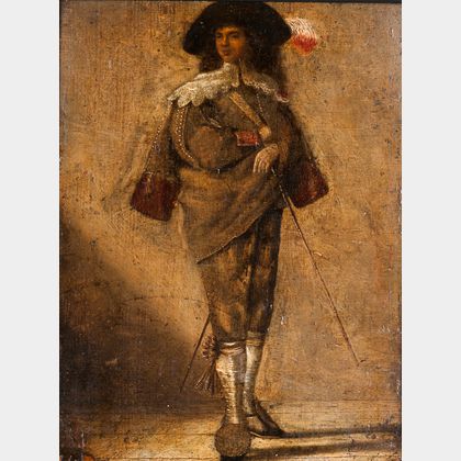 School of Johan le Ducq (Dutch, 1629-1676/77) Standing Figure of a Young Cavalier in a Plumed Hat