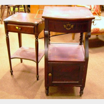 Empire-style Carved Mahogany and Mahogany Veneer Washstand and a Federal-style Stand. 