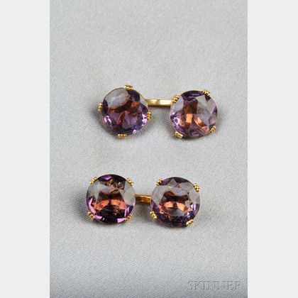 18kt Gold and Amethyst Cuff Links