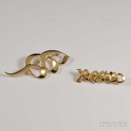 Two Tiffany & Co. 18kt Gold Brooches by Paloma Picasso