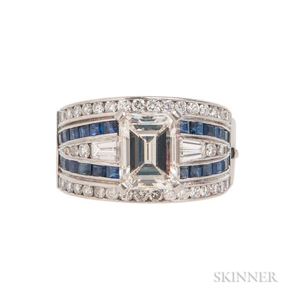 Platinum, Diamond, and Sapphire Ring
