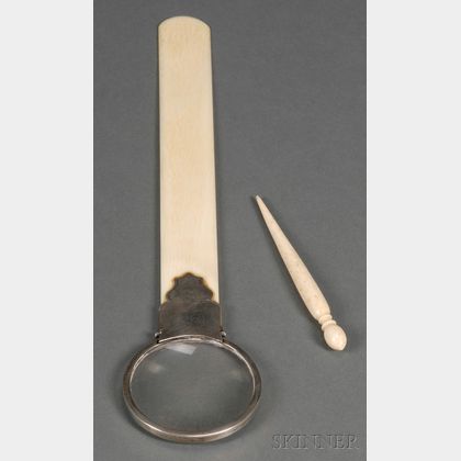 Sterling Silver and Ivory Page Turner with Magnifying Glass and a Bodkin