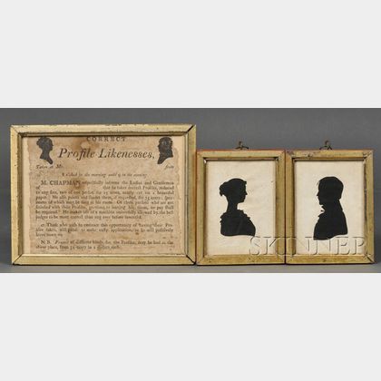 Pair of Moses Chapman Silhouettes and His Framed Silhouette Advertisement