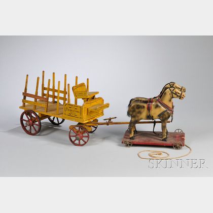 S.A. Smith Mfg. Co. Painted Wood Horse-drawn "Express" Wagon Pull-toy
