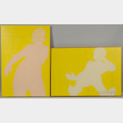 Two Reba Stewart (American, 1930-1971) Stretched Figural Acrylic Works