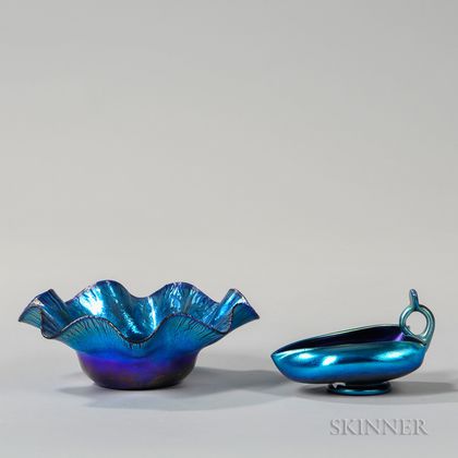 Tiffany Blue Favrile Bowl and Dish 