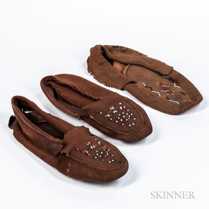 Three Canadian Hide Moccasins