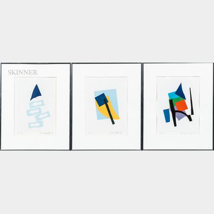 Richard Mortensen (Danish, 1910-1993) Three Framed Color Screenprints on Paper: IX , X