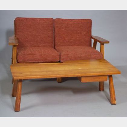 Brandt Furniture Ranch Oak Settee and Coffee Table. 