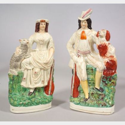 Pair of Staffordshire Pottery Musician Figural Groups