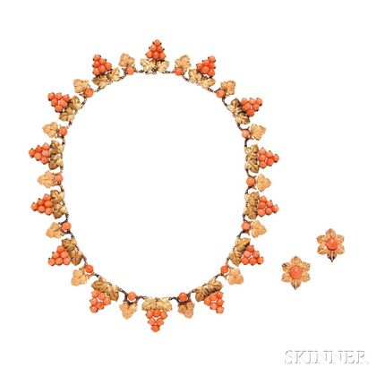 18kt Gold and Coral Necklace and Earrings, Buccellati
