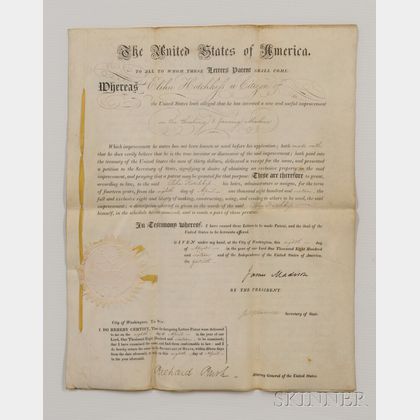 Madison, James (1751-1836) and James Monroe (1758-1831) Letters Patent, Signed 8 January 1816.
