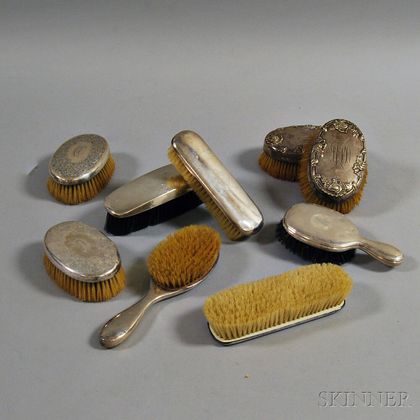 Nine Sterling Silver Hairbrushes