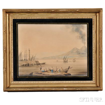 Susan March Phillipps (British, 1757-1837) Naples Shore with Mount Vesuvius in the Distance