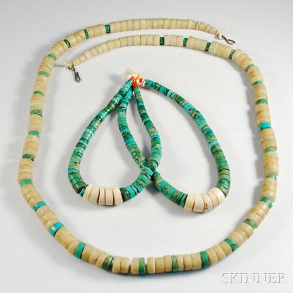 Southwest Shell and Turquoise Heishi Necklace and Bracelet