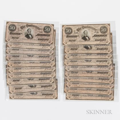 Five Runs of 1864 Confederate Consecutive Serial Number Notes, T66, Cr. 499