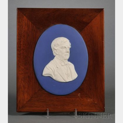 Wedgwood Dark Blue Jasper Dip Portrait Plaque of Oliver Wendell Holmes