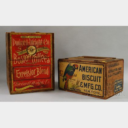 Dwinell-Wright Coffee Roasters, Boston Chromolithograph Labeled Wooden Retailers Box, and an American Biscuit & Mfg. Co., New York,... 