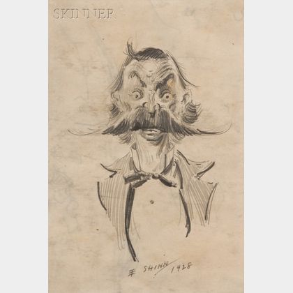 Everett Shinn (American, 1876-1953) Head of a Man with Thick Handlebar Moustache
