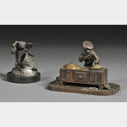 Two Whimsical Figural Metal Desk Articles