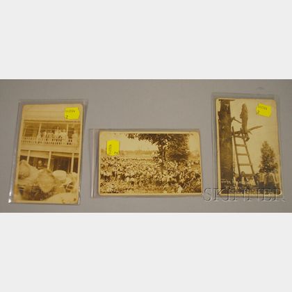 Set of Three Photographic Postcards Depicting the June 26, 1919 Lynching at Ellisville, Mississippi