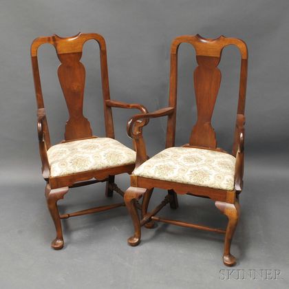 Pair of Queen Anne-style Boston-type Walnut Armchairs