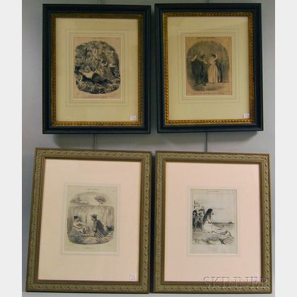 Four Framed Lithographs After Honore Daumier (French, 1808-1879)