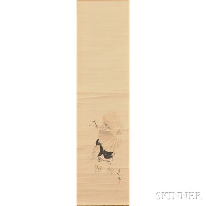 Hanging Scroll Depicting a Man with Umbrella