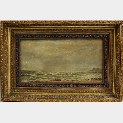 American School, 19th Century Seascape with Distant Cliffs, Cloudy Sky.