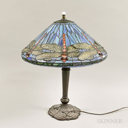 Modern Slag Glass and Bronzed Metal Dragonfly Table Lamp