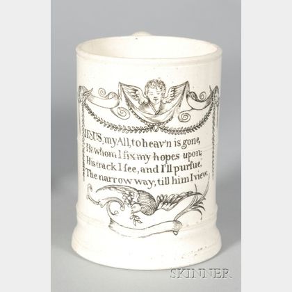 Staffordshire White Saltglazed Stoneware Motto Mug